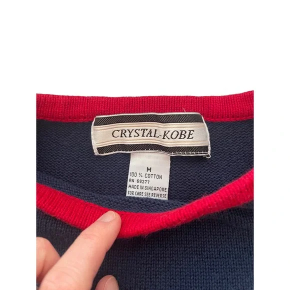 Vintage Red Blue White Cotton Star Knit Sweater Medium Heritage Americana Preppy - Picture 2 of 5